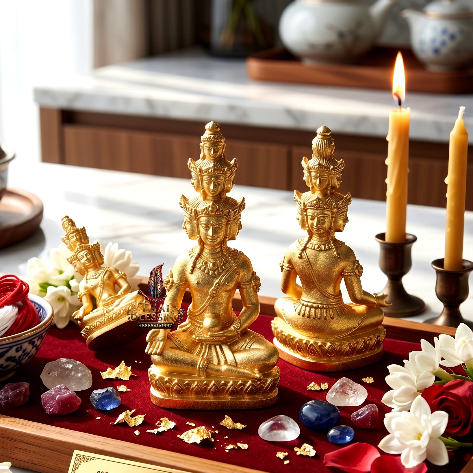 ✨🧘‍♂️💛 Authentic Thai Amulet Nine-Faced Sovereign Wealth Accumulator (3.7x1.7 cm) - Luang Pho Thongdam 2022 Gold-Plated Luxury Node
