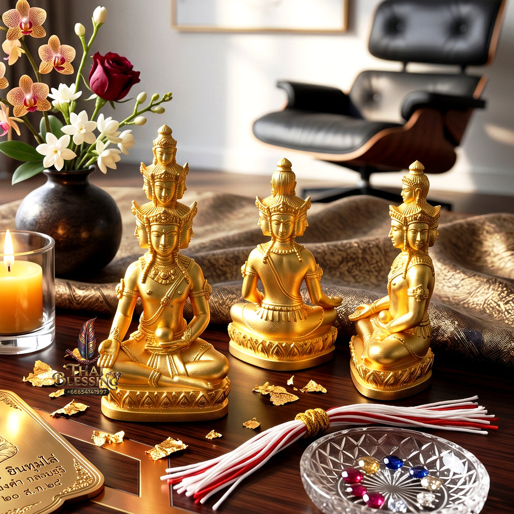 ✨🧘‍♂️💛 Authentic Thai Amulet Nine-Faced Sovereign Wealth Accumulator (3.7x1.7 cm) - Luang Pho Thongdam 2022 Gold-Plated Luxury Node Standard version