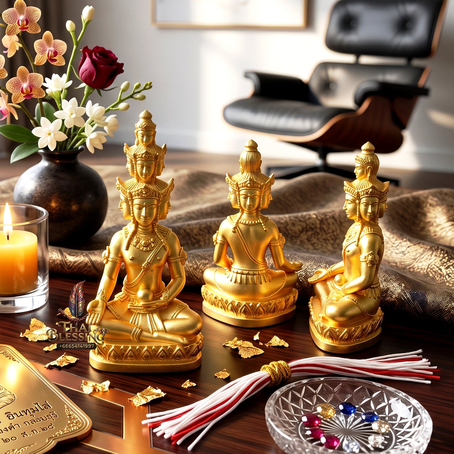 ✨🧘‍♂️💛 Authentic Thai Amulet Nine-Faced Sovereign Wealth Accumulator (3.7x1.7 cm) - Luang Pho Thongdam 2022 Gold-Plated Luxury Node Standard version
