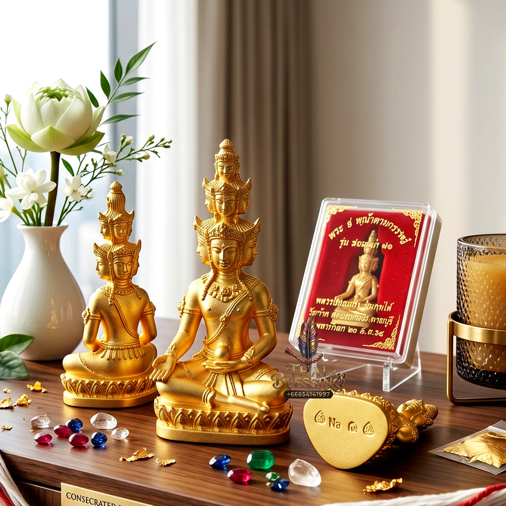 ✨🧘‍♂️💛 Authentic Thai Amulet Nine-Faced Sovereign Wealth Accumulator (3.7x1.7 cm) - Luang Pho Thongdam 2022 Gold-Plated Luxury Node