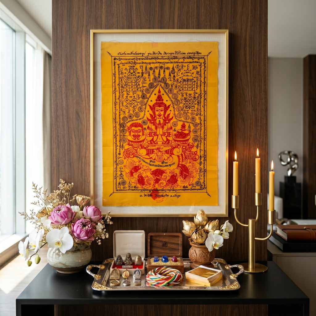 ✨🎭🌀 Authentic Thai Amulet Metamorphic Transformation Grid - Sovereign Jindamanee Capital Inflow Banner, Ajarn Sitthichai Khao Oor Masterpiece