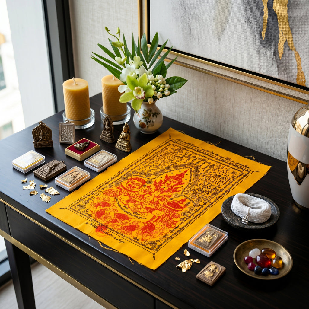 ✨🎭🌀 Authentic Thai Amulet Metamorphic Transformation Grid - Sovereign Jindamanee Capital Inflow Banner, Ajarn Sitthichai Khao Oor Masterpiece