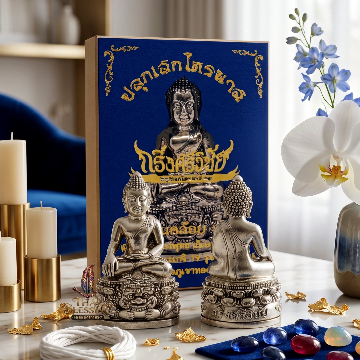 ✨👑🔔 Authentic Thai Amulet Sovereign Srivijaya Kring Node - Phor Than Kloi Thong Khao White Bronze Buddha, 2014 Heritage Asset