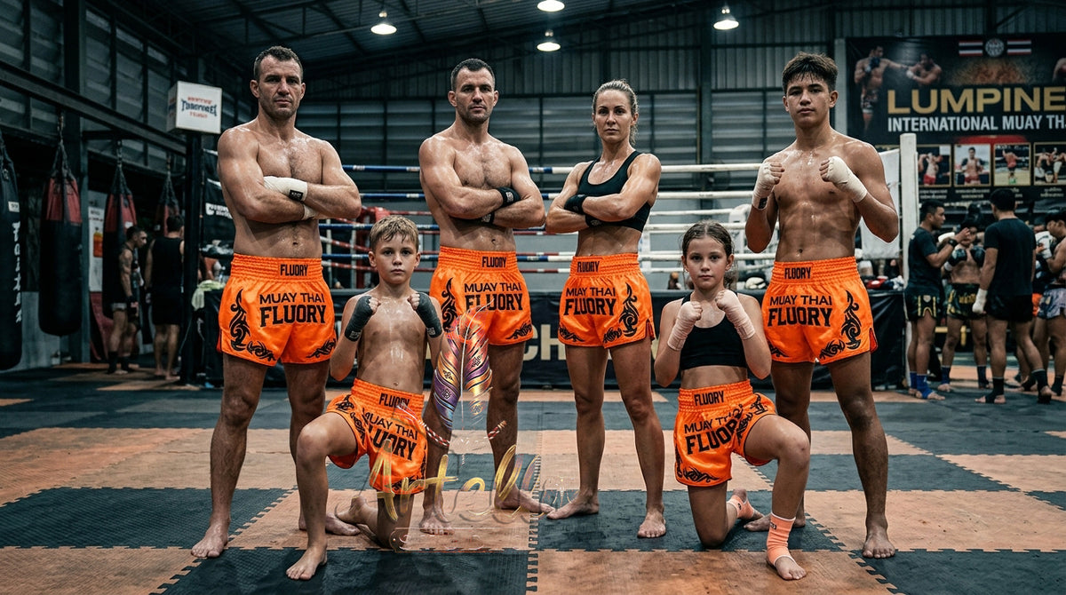 🥊 FLUORY Professional Muay Thai Shorts - High-Performance Polyester Training Trunks for Men, Women & Kids - Quick-Dry Breathable Kickboxing Gear - Advanced Combat Sports Apparel for MMA & Boxing Excellence