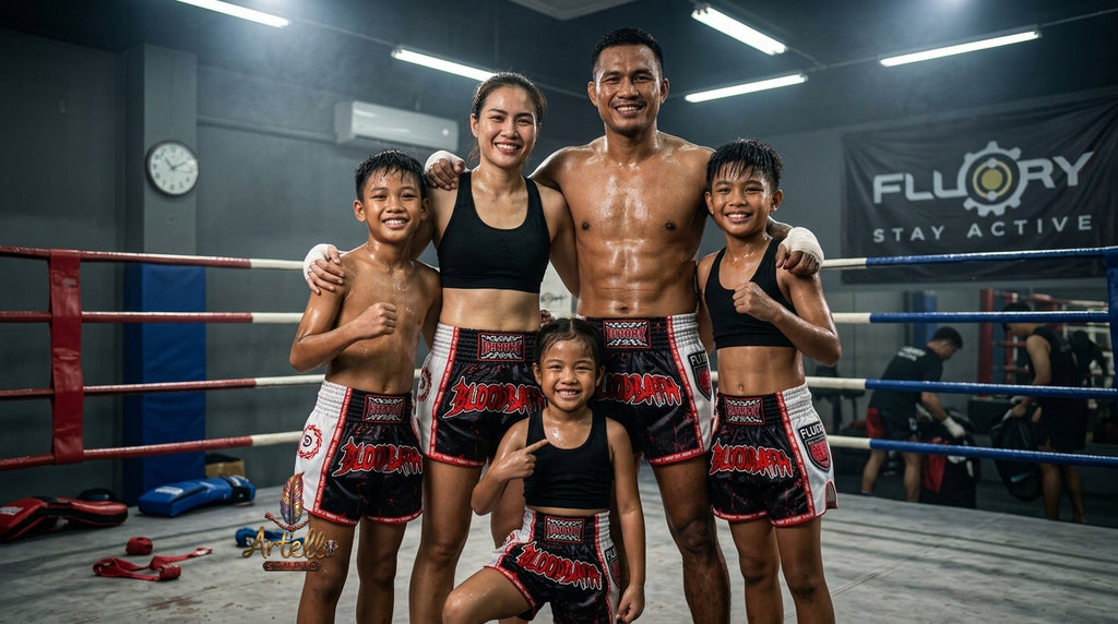 🥊 FLUORY Professional Muay Thai Shorts - High-Performance Polyester Training Trunks for Men, Women & Kids - Quick-Dry Breathable Kickboxing Gear - Advanced Combat Sports Apparel for MMA & Boxing Excellence