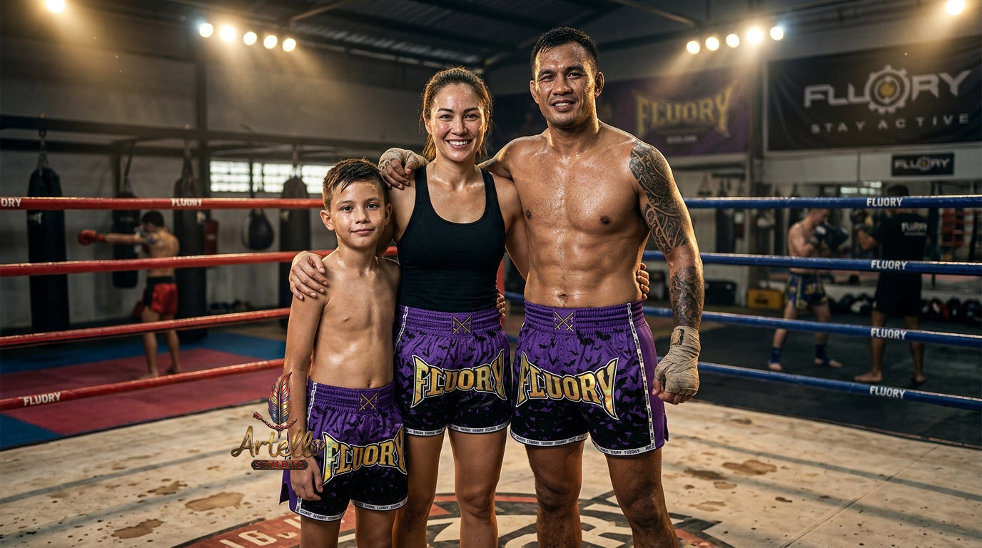 🥊 FLUORY Professional Muay Thai Shorts - High-Performance Polyester Training Trunks for Men, Women & Kids - Quick-Dry Breathable Kickboxing Gear - Advanced Combat Sports Apparel for MMA & Boxing Excellence