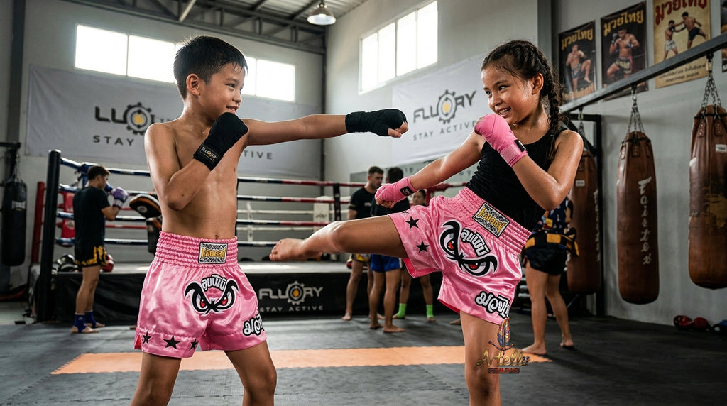🥊 FLUORY Professional Muay Thai Shorts - High-Performance Polyester Training Trunks for Men, Women & Kids - Quick-Dry Breathable Kickboxing Gear - Advanced Combat Sports Apparel for MMA & Boxing Excellence