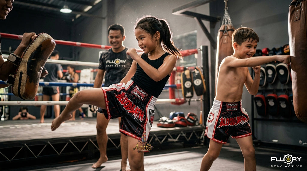 🥊 FLUORY Professional Muay Thai Shorts - High-Performance Polyester Training Trunks for Men, Women & Kids - Quick-Dry Breathable Kickboxing Gear - Advanced Combat Sports Apparel for MMA & Boxing Excellence