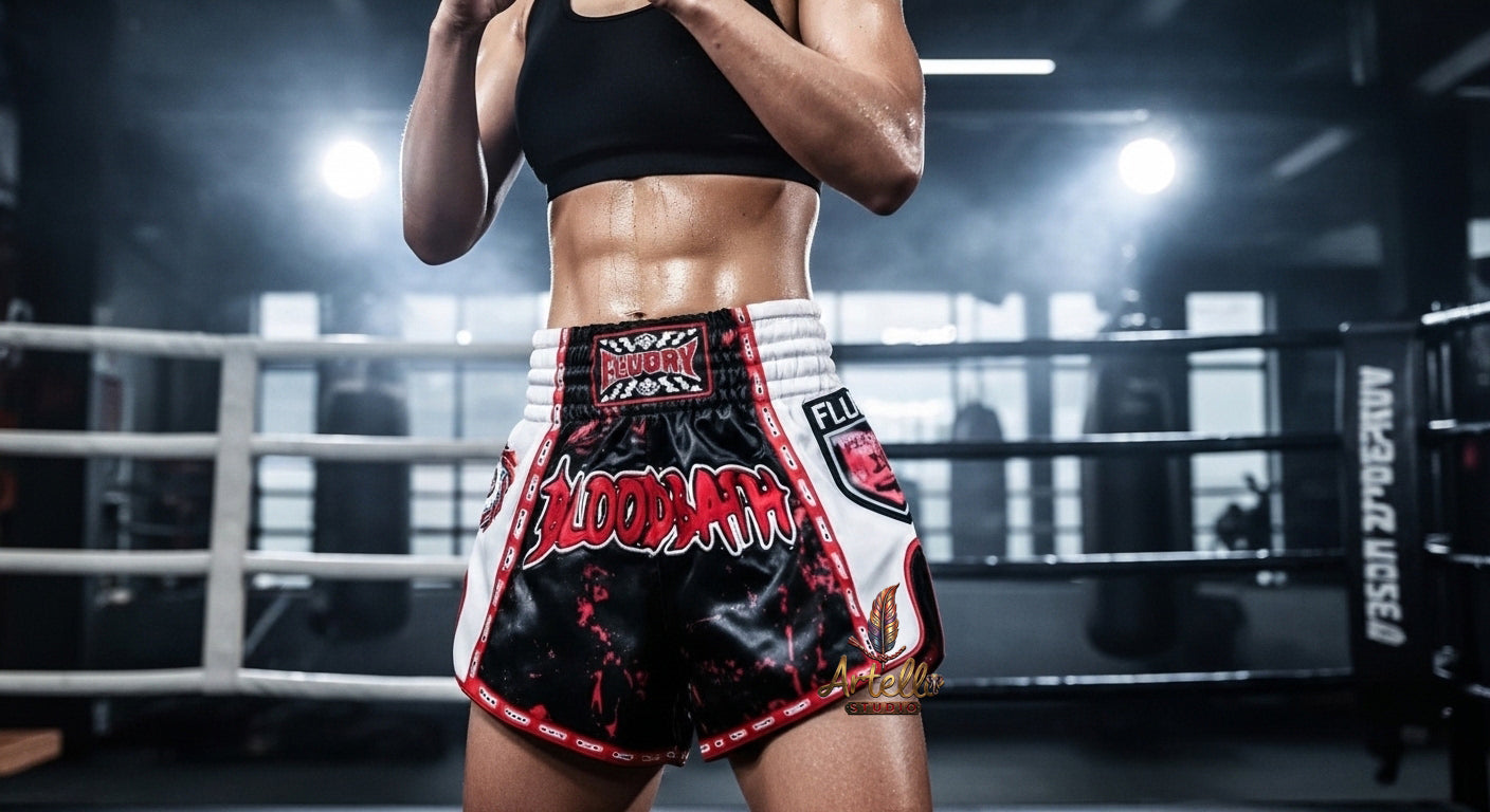 🥊 FLUORY Professional Muay Thai Shorts - High-Performance Polyester Training Trunks for Men, Women & Kids - Quick-Dry Breathable Kickboxing Gear - Advanced Combat Sports Apparel for MMA & Boxing Excellence