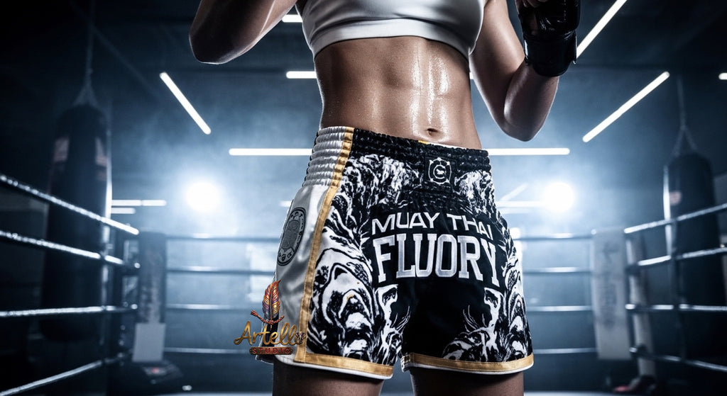 🥊 FLUORY Professional Muay Thai Shorts - High-Performance Polyester Training Trunks for Men, Women & Kids - Quick-Dry Breathable Kickboxing Gear - Advanced Combat Sports Apparel for MMA & Boxing Excellence