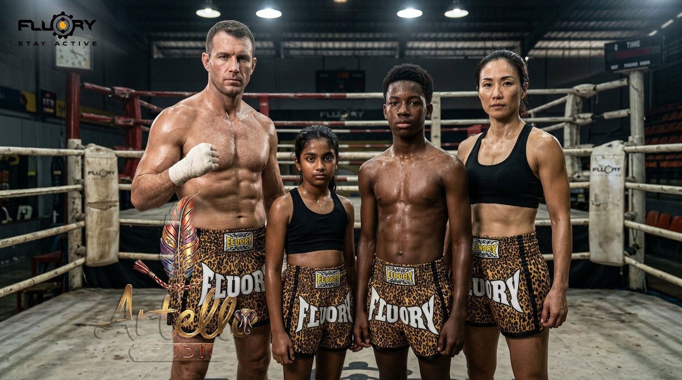 🥊 FLUORY Professional Muay Thai Shorts - High-Performance Polyester Training Trunks for Men, Women & Kids - Quick-Dry Breathable Kickboxing Gear - Advanced Combat Sports Apparel for MMA & Boxing Excellence