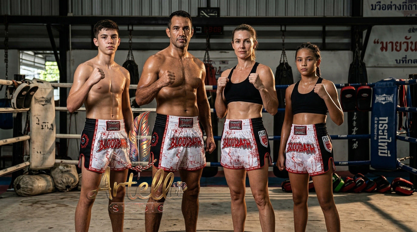 🥊 FLUORY Professional Muay Thai Shorts - High-Performance Polyester Training Trunks for Men, Women & Kids - Quick-Dry Breathable Kickboxing Gear - Advanced Combat Sports Apparel for MMA & Boxing Excellence