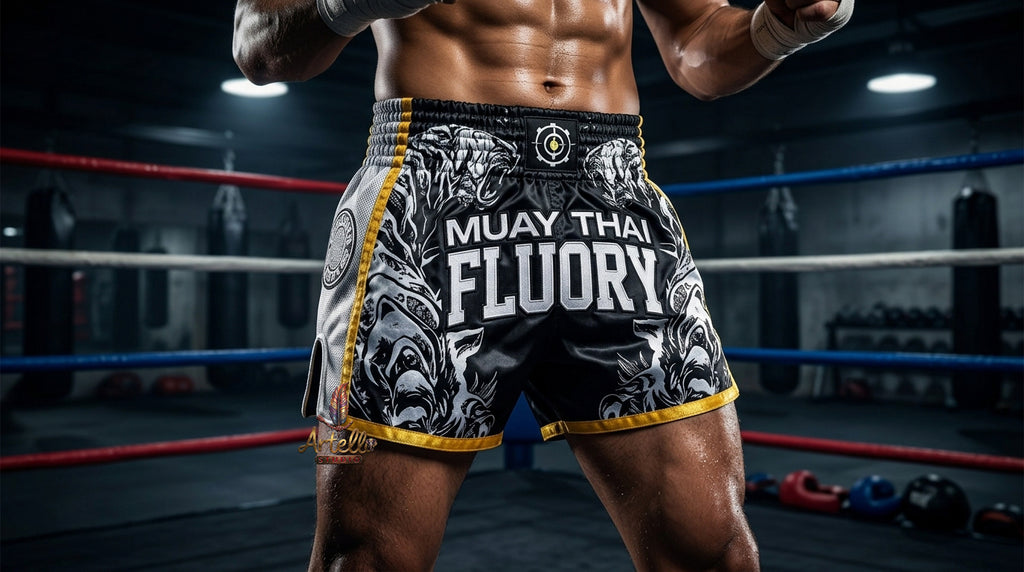 🥊 FLUORY Professional Muay Thai Shorts - High-Performance Polyester Training Trunks for Men, Women & Kids - Quick-Dry Breathable Kickboxing Gear - Advanced Combat Sports Apparel for MMA & Boxing Excellence