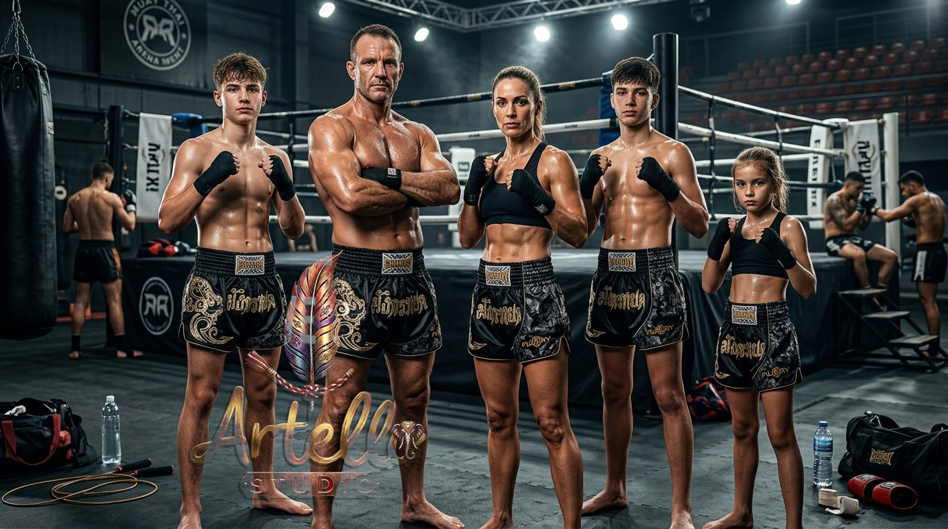 🥊 FLUORY Professional Muay Thai Shorts - High-Performance Polyester Training Trunks for Men, Women & Kids - Quick-Dry Breathable Kickboxing Gear - Advanced Combat Sports Apparel for MMA & Boxing Excellence