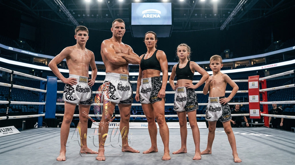 🥊 FLUORY Professional Muay Thai Shorts - High-Performance Polyester Training Trunks for Men, Women & Kids - Quick-Dry Breathable Kickboxing Gear - Advanced Combat Sports Apparel for MMA & Boxing Excellence