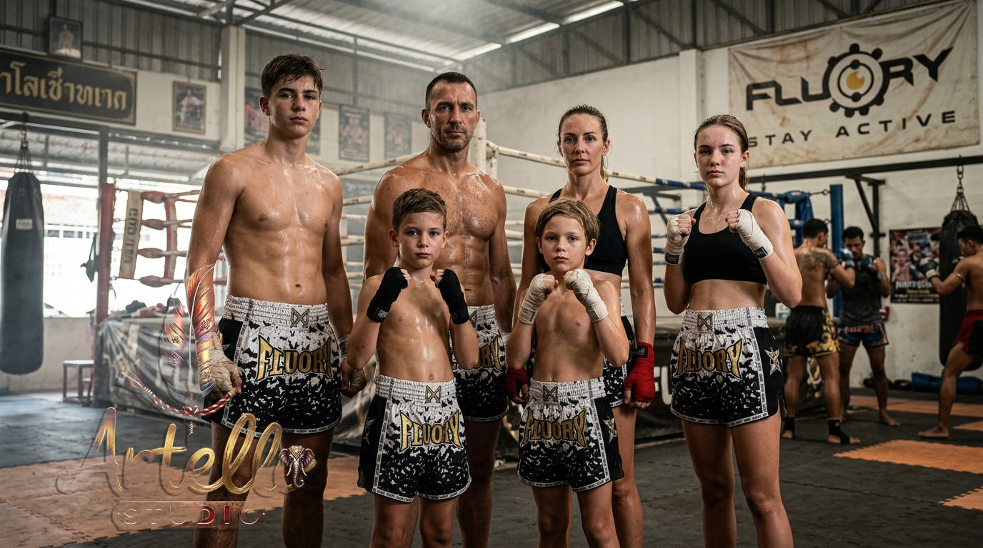 🥊 FLUORY Professional Muay Thai Shorts - High-Performance Polyester Training Trunks for Men, Women & Kids - Quick-Dry Breathable Kickboxing Gear - Advanced Combat Sports Apparel for MMA & Boxing Excellence