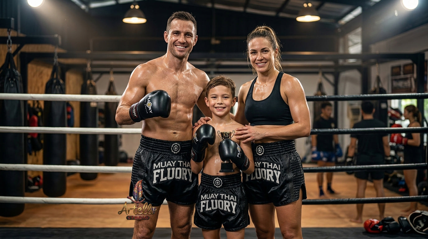 🥊 FLUORY Professional Muay Thai Shorts - High-Performance Polyester Training Trunks for Men, Women & Kids - Quick-Dry Breathable Kickboxing Gear - Advanced Combat Sports Apparel for MMA & Boxing Excellence