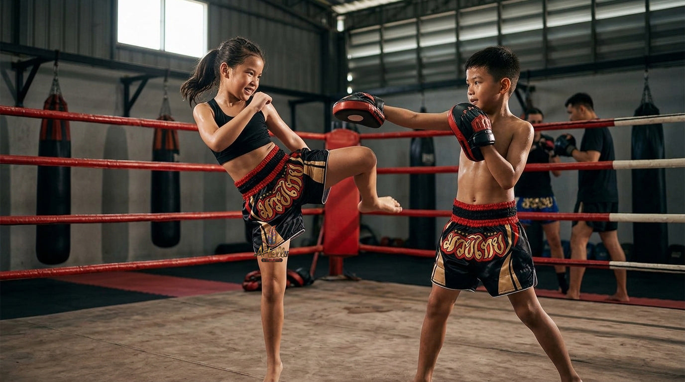 🥊 Muay Thai Shorts Kickboxing MMA Fight Shorts for Men Women Kids – Thai Boxing Training Gear, Breathable Quick Dry Martial Arts Combat Shorts