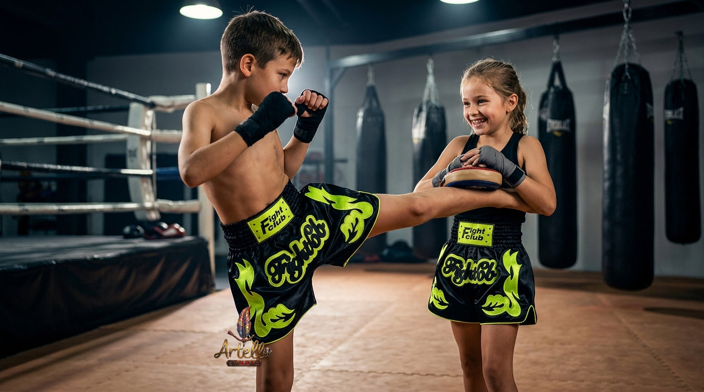 🥊 Muay Thai Shorts Kickboxing MMA Fight Shorts for Men Women Kids – Thai Boxing Training Gear, Breathable Quick Dry Martial Arts Combat Shorts