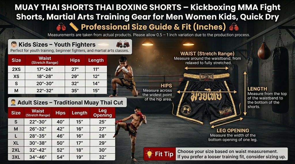 🥊 Muay Thai Shorts Kickboxing MMA Fight Shorts for Men Women Kids – Thai Boxing Training Gear, Breathable Quick Dry Martial Arts Combat Shorts