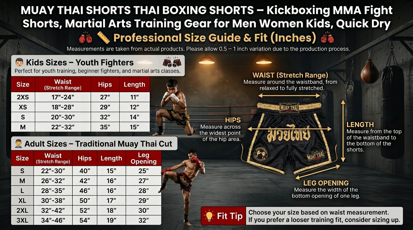 🥊 Muay Thai Shorts Kickboxing MMA Fight Shorts for Men Women Kids – Thai Boxing Training Gear, Breathable Quick Dry Martial Arts Combat Shorts