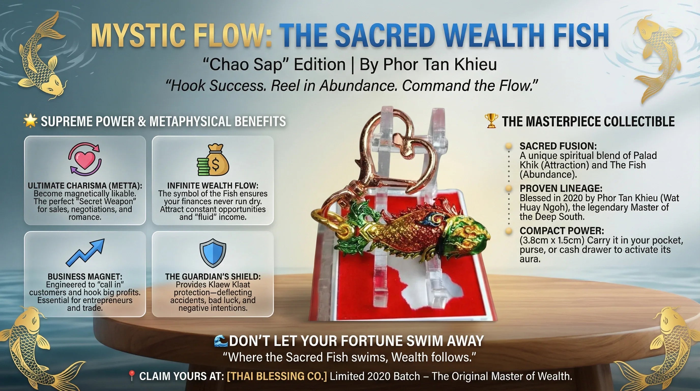 🐟✨ Mystic Flow: The Sacred Wealth Fish – Charisma & Infinite Abundance Talisman (Chao Sap Edition by Phor Tan Khieu)