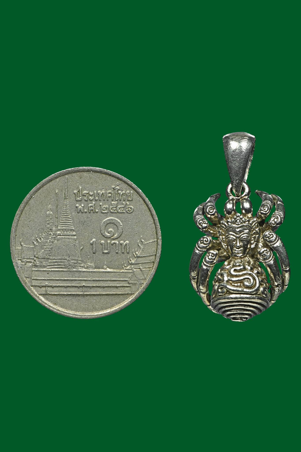 🪬Narai Eight-Armed “Silver Web of Wealth” Spider Talisman – Guru Coin Silver Alloy by Tu Chao Pu Wha Lhing Wirathayo