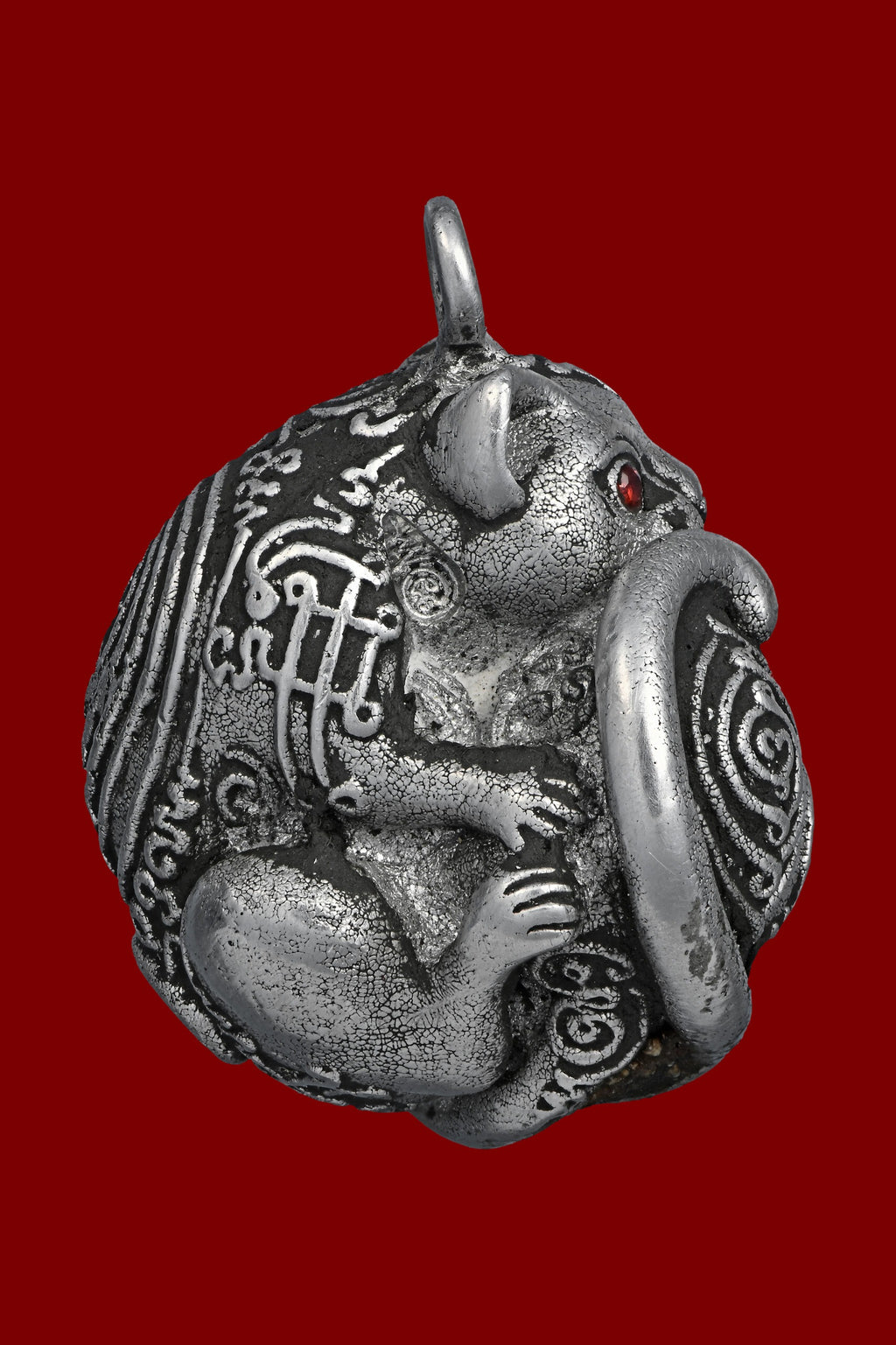 ✨ Nhu Dood Nom Maew Airplane Wing Metal Amulet with Red Gem – Kruba Sia, Wat Wang Takian Thong