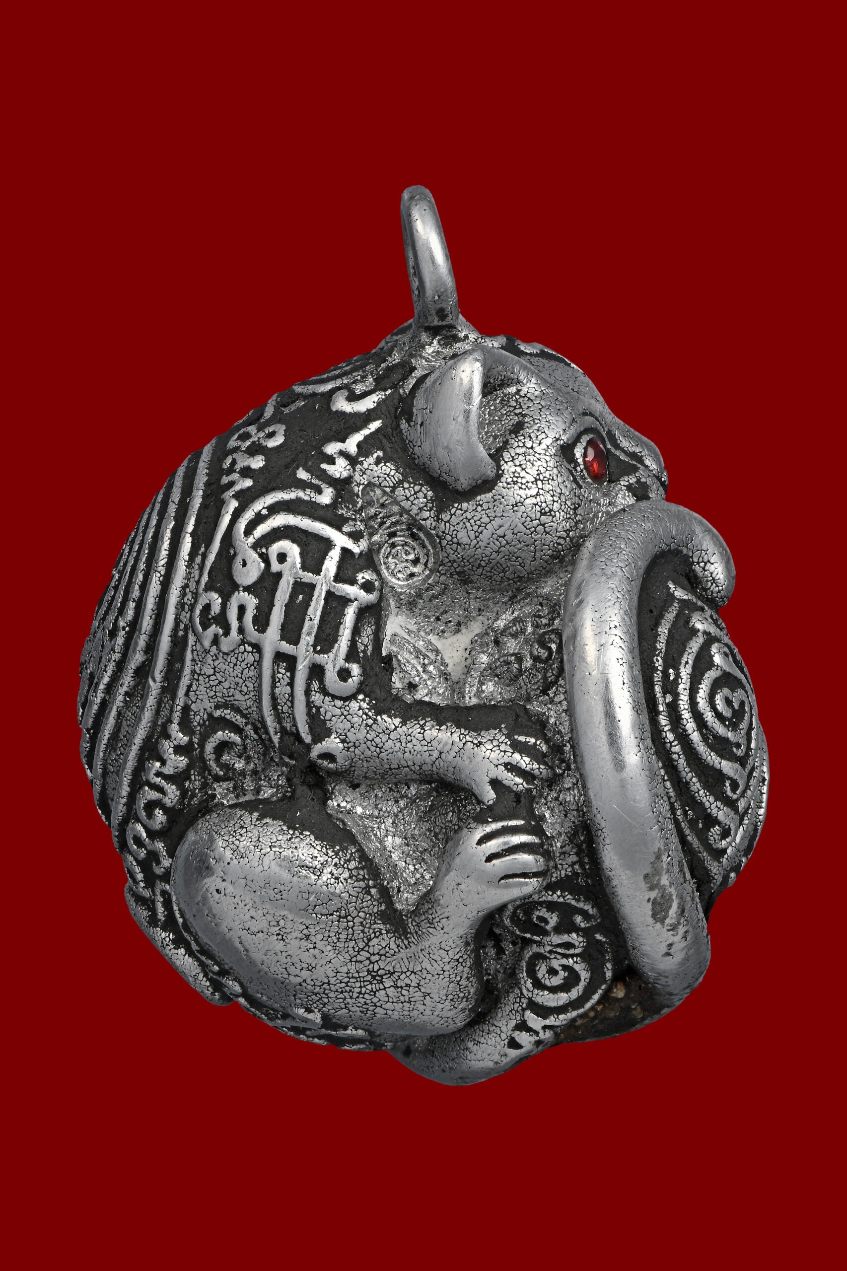 ✨ Nhu Dood Nom Maew Airplane Wing Metal Amulet with Red Gem – Kruba Sia, Wat Wang Takian Thong