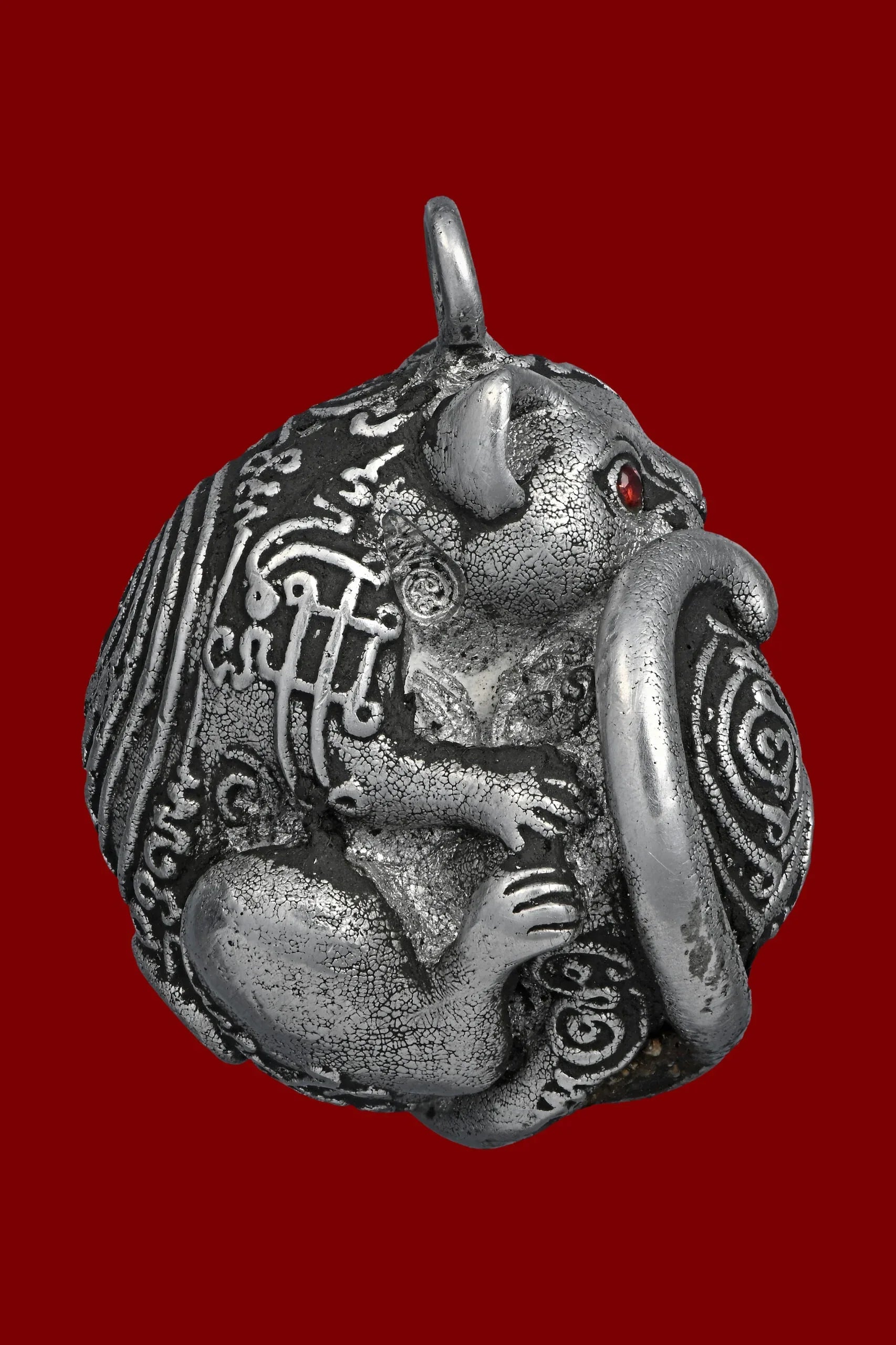 ✨ Nhu Dood Nom Maew Airplane Wing Metal Amulet with Red Gem – Kruba Sia, Wat Wang Takian Thong