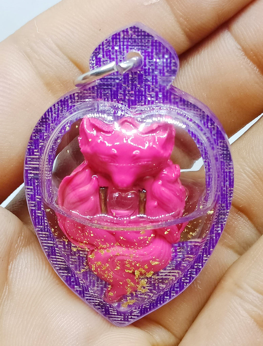 🪬Nine-Tailed Fox Charm Powder Amulet – Oil-Encased Attraction Talisman by Ajarn Krai Det, Size 3 × 2.2 cm