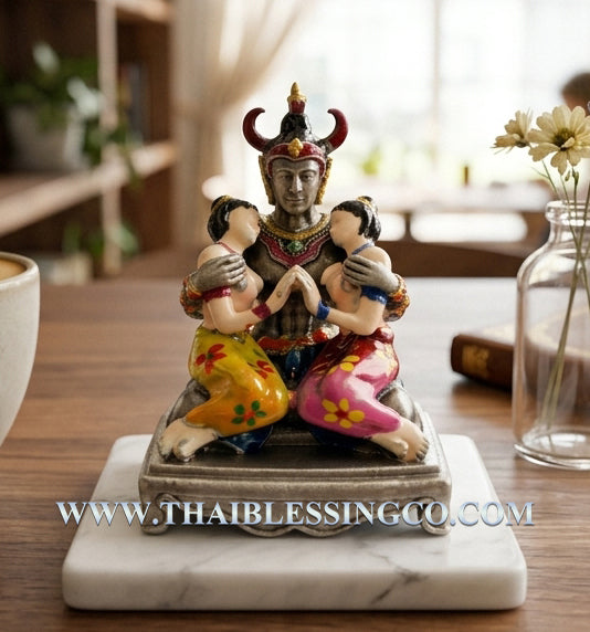 ✨ Phaya Khao Kham Lanna Deva of Attraction - Silver Satin Bronze Edition with Sacred Hand-Painted Accents (2025 Collector’s Series) - Blessed by Khru Ba Nuea Rit, Wat Saphan Dam