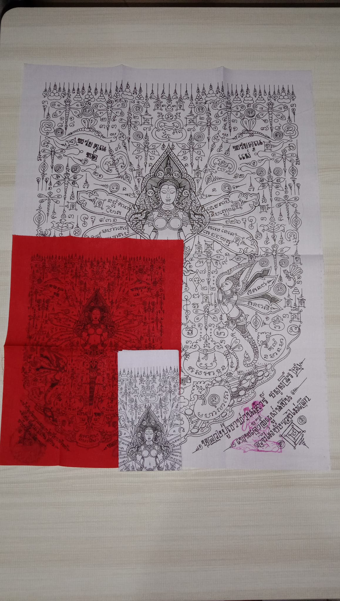 💸 Phaya Maeng Po "Wealth Caller" Yantra Cloth: 16.5x22cm Red/White Edition – Luang Pu Ya Than Sao – Dragonfly King for Fast Sales & Windfall Luck