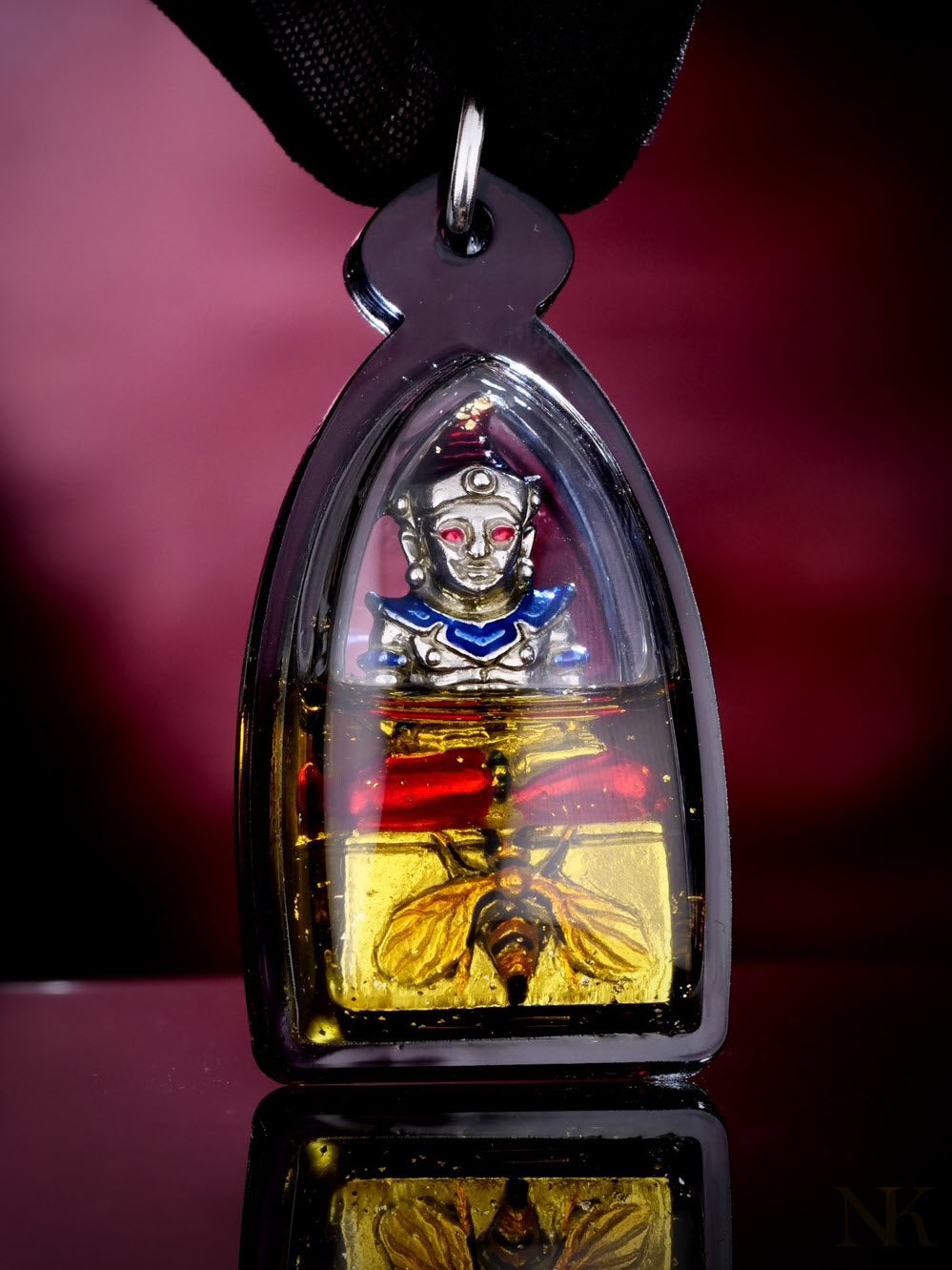 ❄️ Phaya Ngang "Maeng Wan Kham" (Golden Fly) - White Gold Enamel (Long Ya) Edition: Kruba Khamfan, Wat Ko Chok – Soaked in Flower Oil & Double Takrut – Wealth & Love Magnet