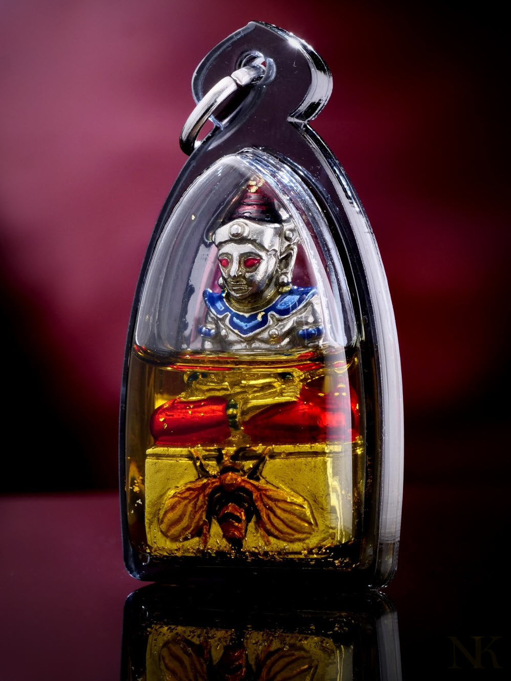 ❄️ Phaya Ngang "Maeng Wan Kham" (Golden Fly) - White Gold Enamel (Long Ya) Edition: Kruba Khamfan, Wat Ko Chok – Soaked in Flower Oil & Double Takrut – Wealth & Love Magnet