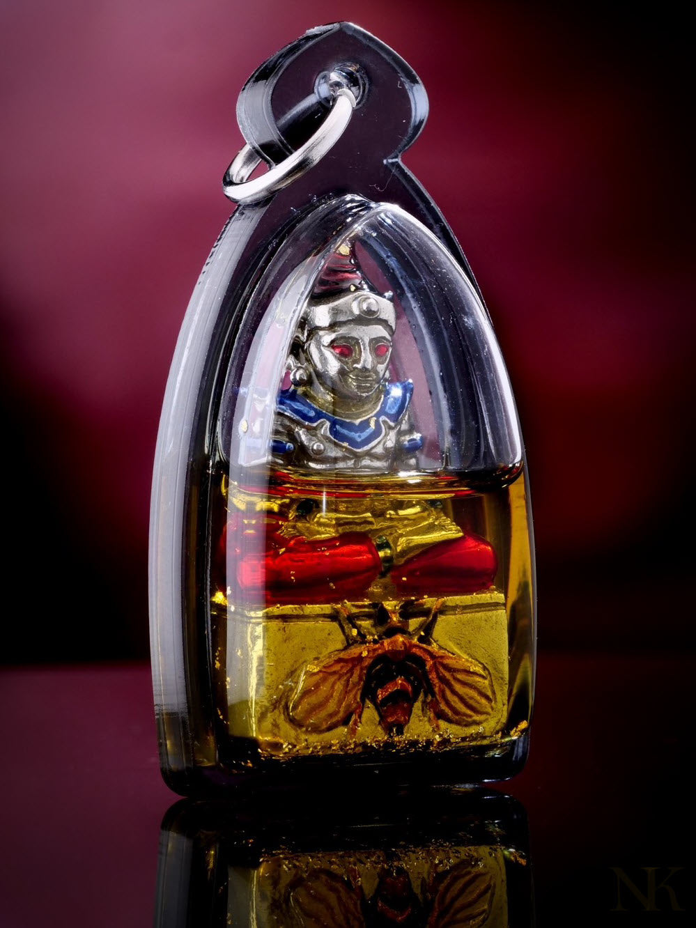 ❄️ Phaya Ngang "Maeng Wan Kham" (Golden Fly) - White Gold Enamel (Long Ya) Edition: Kruba Khamfan, Wat Ko Chok – Soaked in Flower Oil & Double Takrut – Wealth & Love Magnet