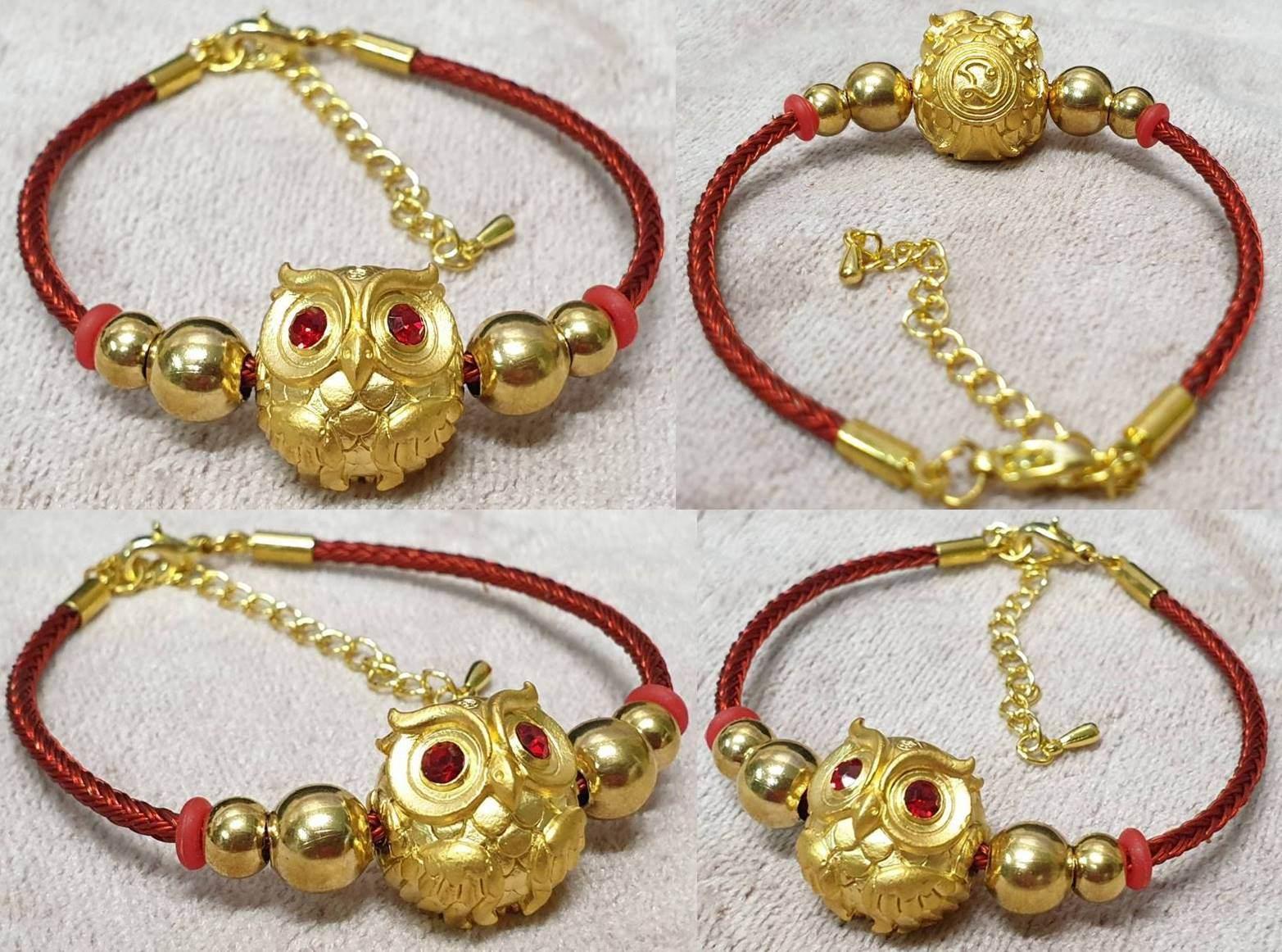 Phaya Thued Thue Bracelet - Ultra Lucky Fortune Owl by Kruba Tao from Wat Ban Lao, Chiang Mai Bronze plated with gold