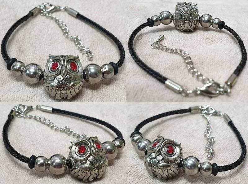 Phaya Thued Thue Bracelet - Ultra Lucky Fortune Owl by Kruba Tao from Wat Ban Lao, Chiang Mai White gold