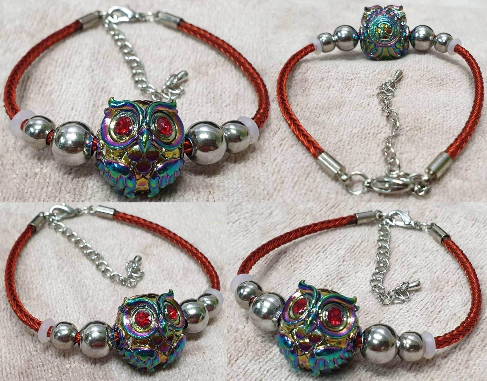 Phaya Thued Thue Bracelet - Ultra Lucky Fortune Owl by Kruba Tao from Wat Ban Lao, Chiang Mai Rainbow-colored bronze