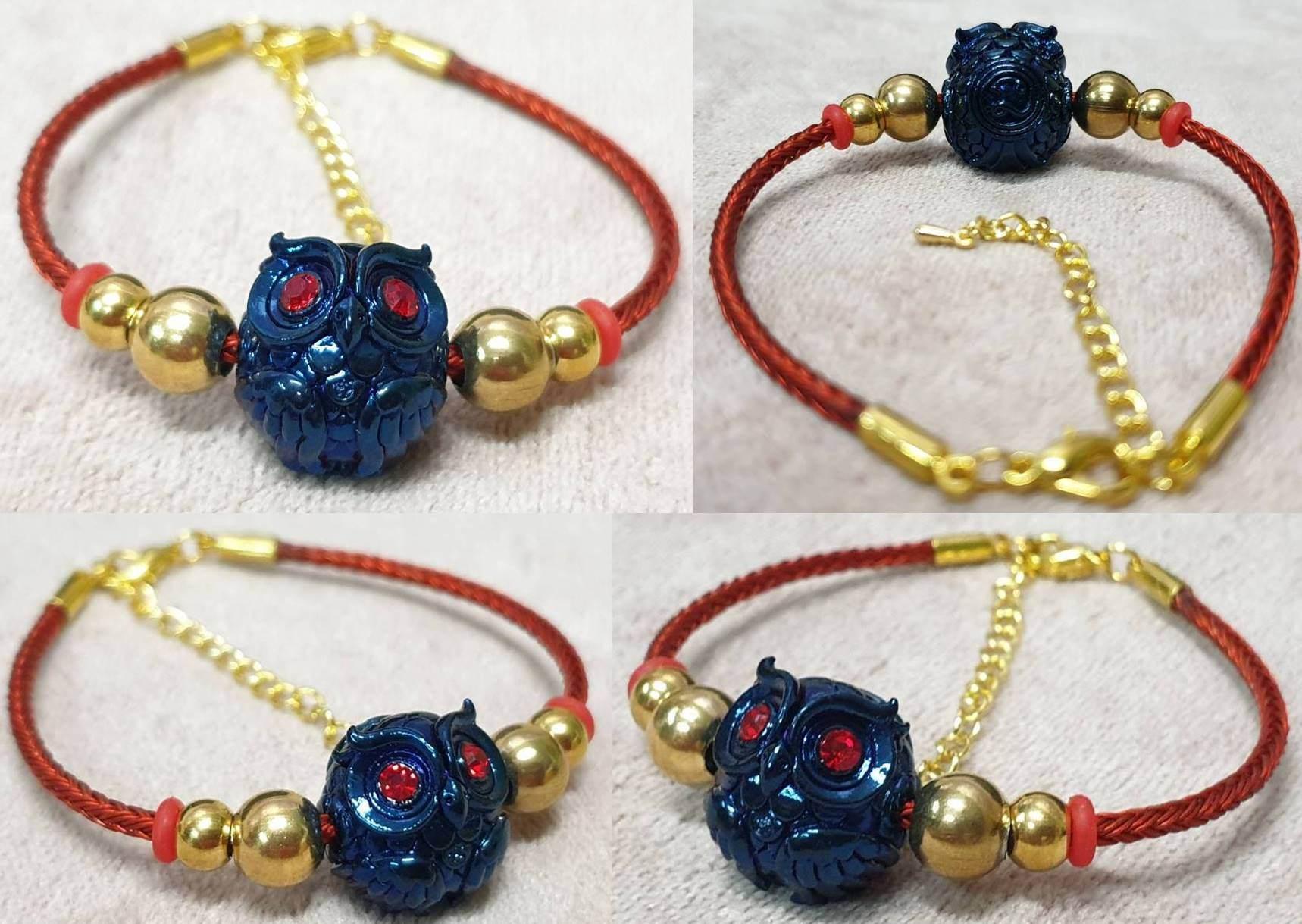 Phaya Thued Thue Bracelet - Ultra Lucky Fortune Owl by Kruba Tao from Wat Ban Lao, Chiang Mai Bronze plated with beetle wings