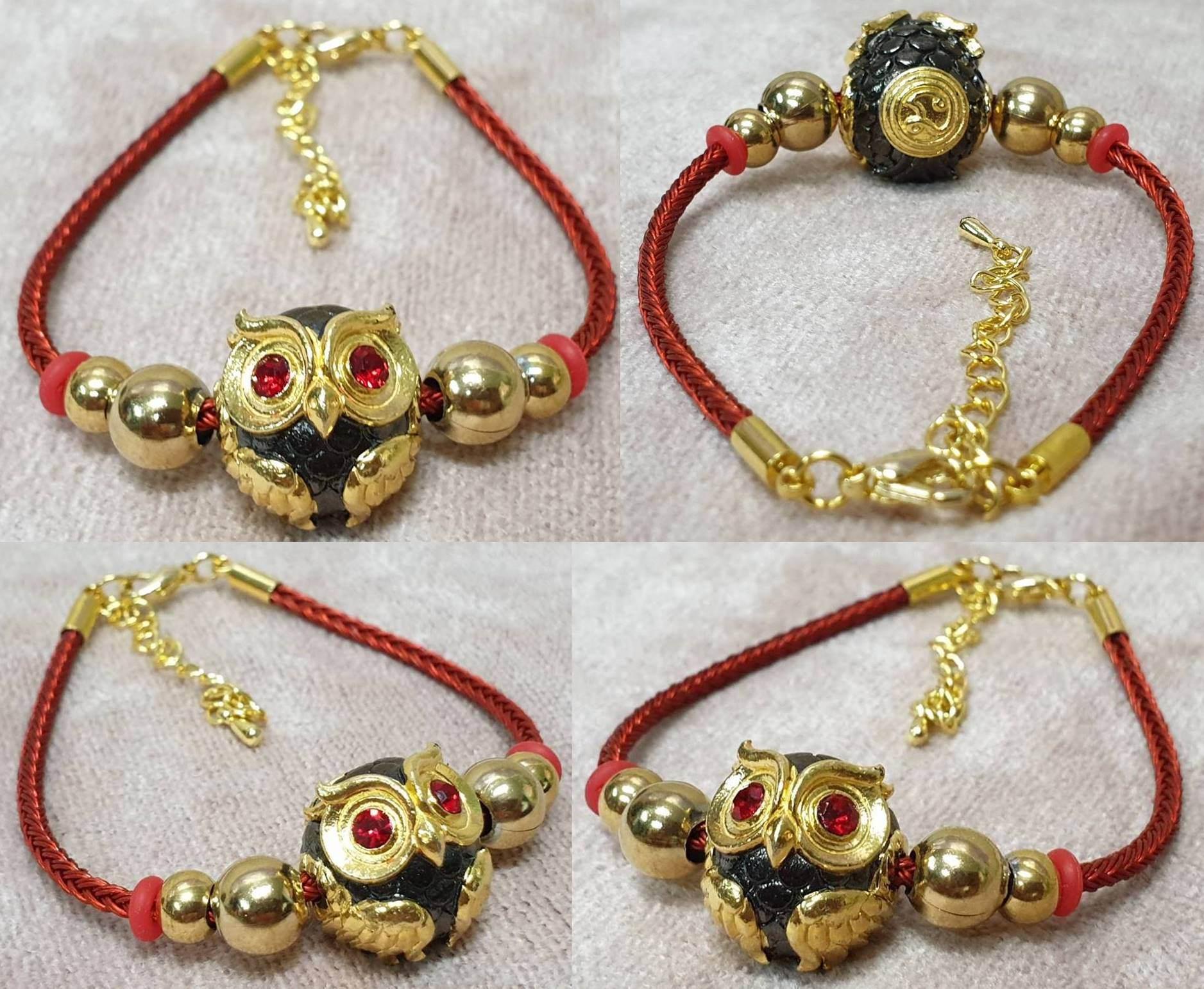 Phaya Thued Thue Bracelet - Ultra Lucky Fortune Owl by Kruba Tao from Wat Ban Lao, Chiang Mai Bronze with black gold plating