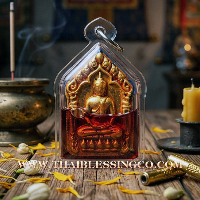 ✨ Phra Khunphaen Prai Kuman "The Hypnotic Commander" Edition: Wild Golden Flower Herb Essence Immersed in Red Rooster Oil with Twin Wealth T