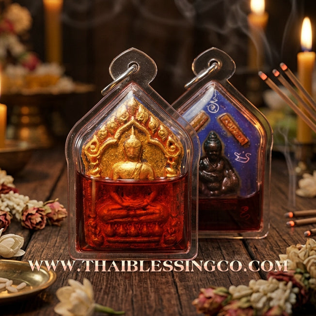 ✨ Phra Khunphaen Prai Kuman "The Hypnotic Commander" Edition: Wild Golden Flower Herb Essence Immersed in Red Rooster Oil with Twin Wealth