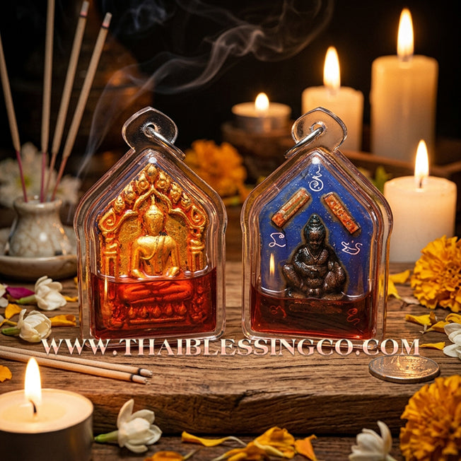 ✨ Phra Khunphaen Prai Kuman "The Hypnotic Commander" Edition: Wild Golden Flower Herb Essence Immersed in Red Rooster Oil with Twin Wealth