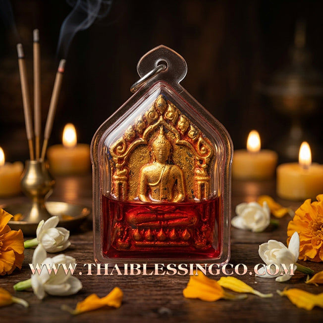 ✨ Phra Khunphaen Prai Kuman "The Hypnotic Commander" Edition: Wild Golden Flower Herb Essence Immersed in Red Rooster Oil with Twin Wealth
