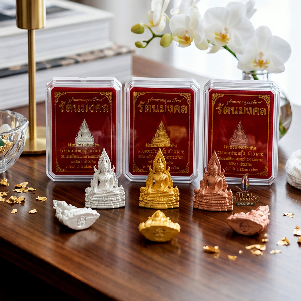 ✨🧘‍♂️👑 Authentic Thai Amulet Phra Phuttha Chinnarat (Pack of 3) - Imperial Micro-Triad Framework (1.3x0.9 cm), Wat Phra Si Rattana Mahathat 2025 Sovereign Asset Shield