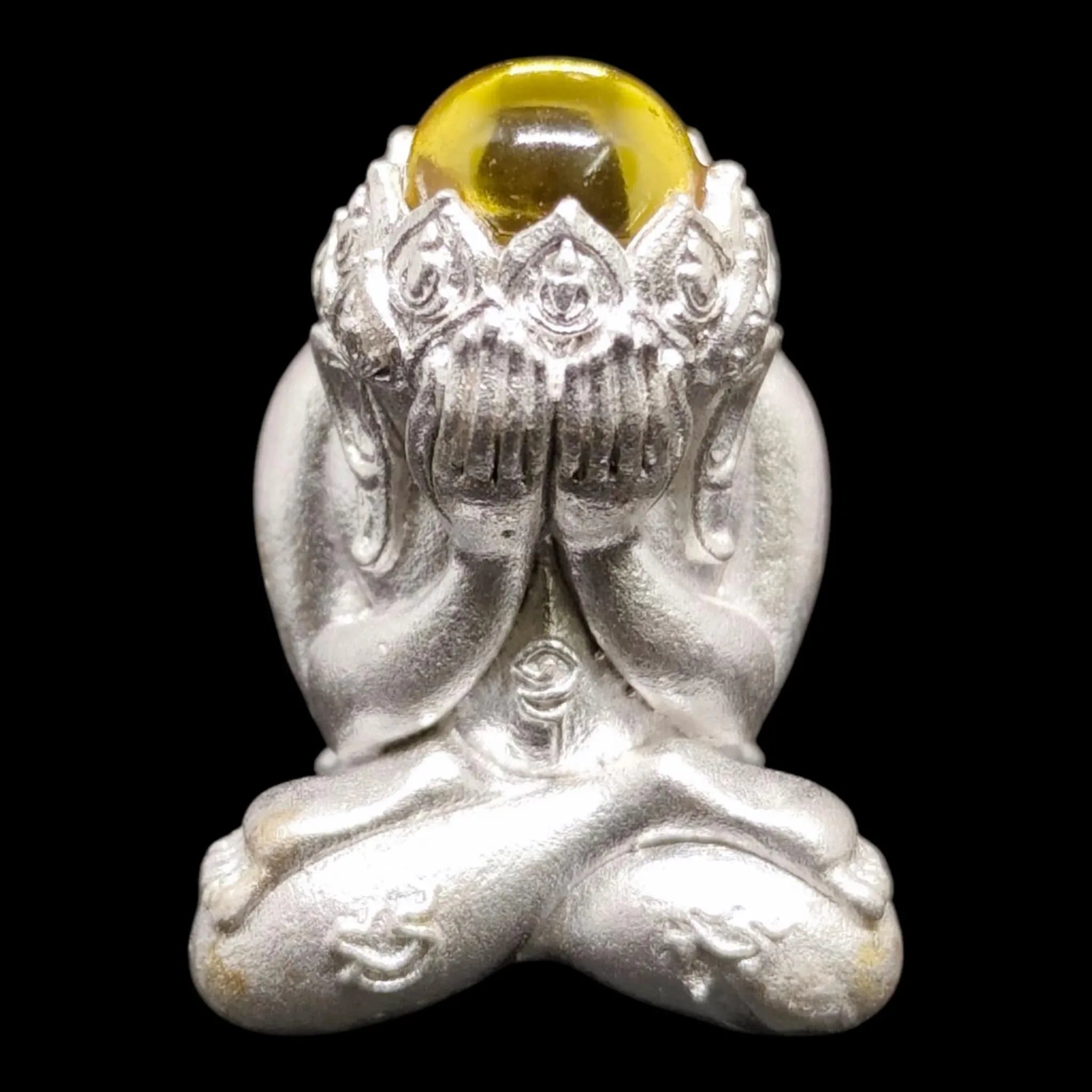 Phra Pidta Amulet for Supreme Spiritual Blessing & Fortune - Sattasil Silver with Topaz Gem Crown, Blessed by Luang Pu Boonma, Wat Khao Kaew Thong, Prachinburi, 2024, Original Box Included Default Title