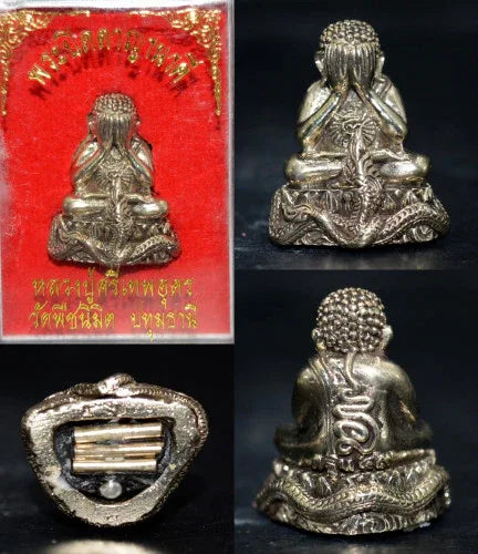 ✨ Phra Pit Ta Ya Nakhi Amulet – Supreme Compassion & Prosperity Blessings by Luang Pu Sritep Udon, Wat Phu Chanimit White Gold