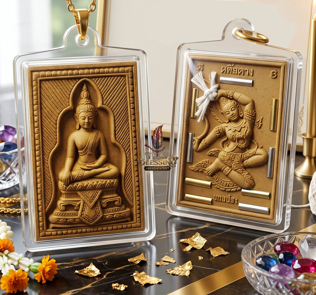 ✨🧘‍♂️👑 Authentic Thai Amulet Phra Somdej - Cosmic Ascendancy Medallion (5.2x3.5 cm), Luang Pu Kambu 2013 Imperial 9-Core Capital Grid Waterproof Case