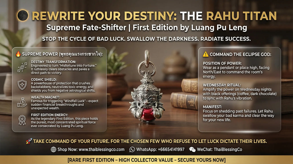 🌑 Celestial Titan: The Rahu Fate-Shifter – Supreme Karma & Protection Talisman (Luang Pu Leng First Edition)